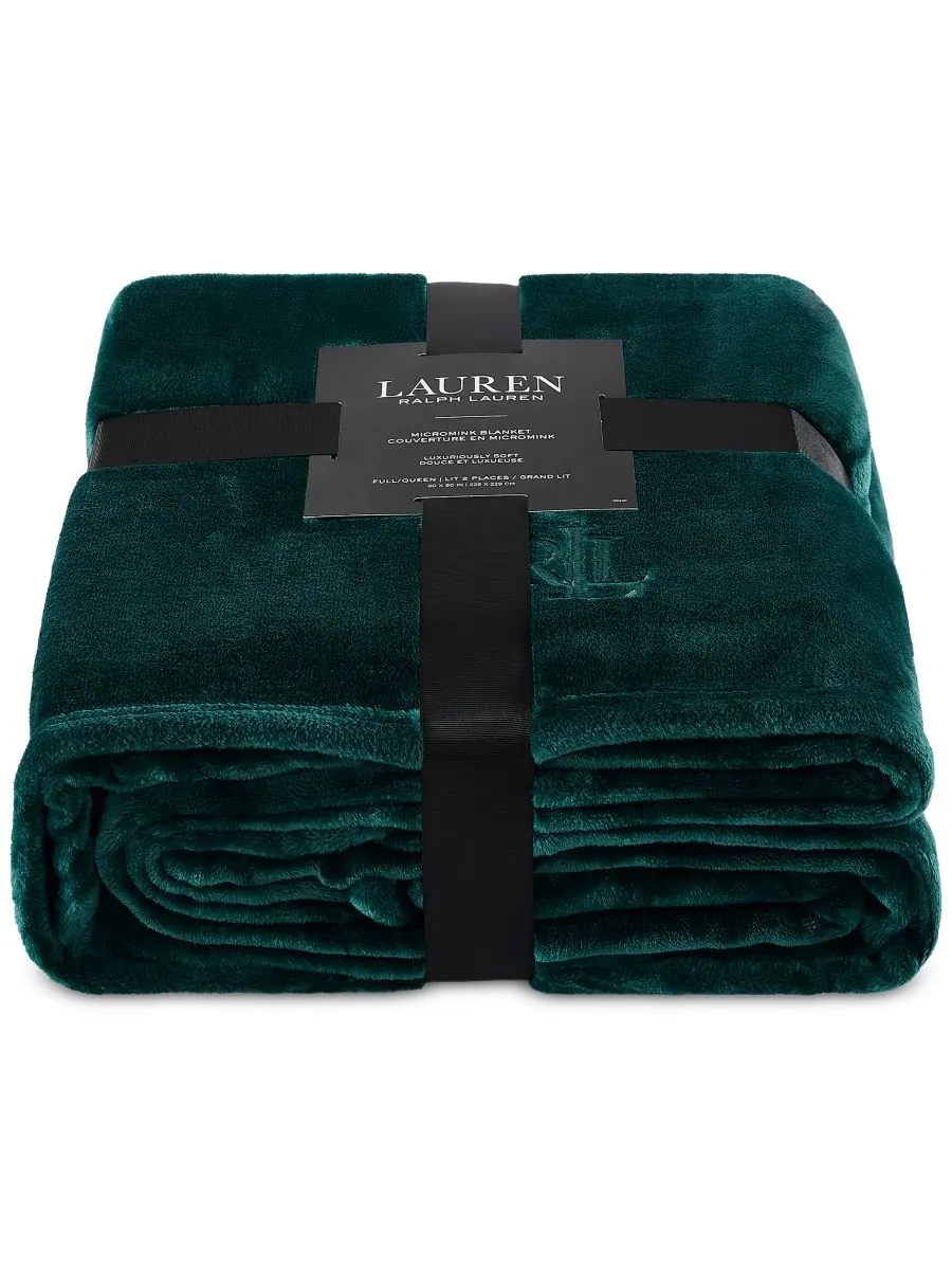 Плюшевое одеяло Micromink, размер King Lauren Ralph Lauren — изображение 3 из 5, зеленый