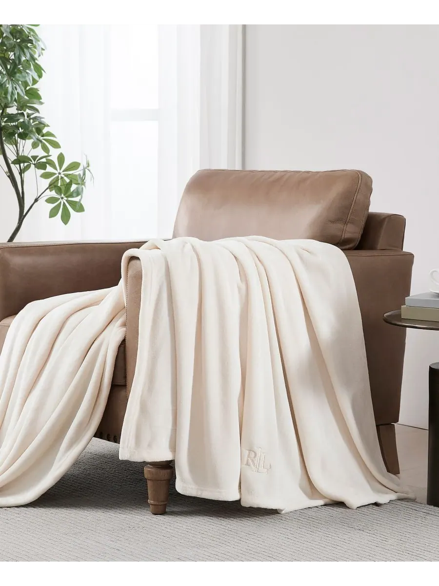 Плюшевое одеяло Micromink, размер Full/Queen Lauren Ralph Lauren — изображение 2 из 5, бежевый