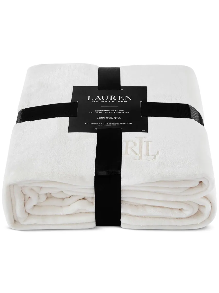 Плюшевое одеяло Micromink, размер Full/Queen Lauren Ralph Lauren — изображение 3 из 5, бежевый