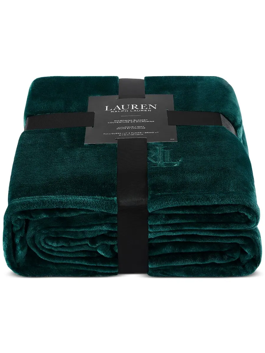 Плюшевое одеяло Micromink, размер Full/Queen Lauren Ralph Lauren — изображение 3 из 5, зеленый