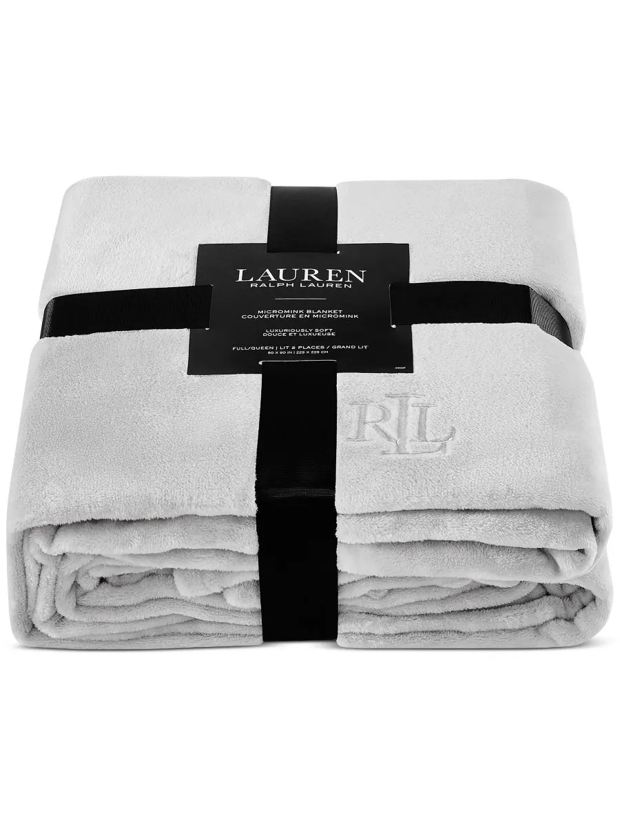 Плюшевое одеяло Micromink, размер Full/Queen Lauren Ralph Lauren — изображение 3 из 5, серый