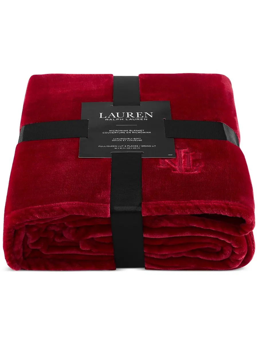 Плюшевое одеяло Micromink, размер Full/Queen Lauren Ralph Lauren — изображение 3 из 5, красный