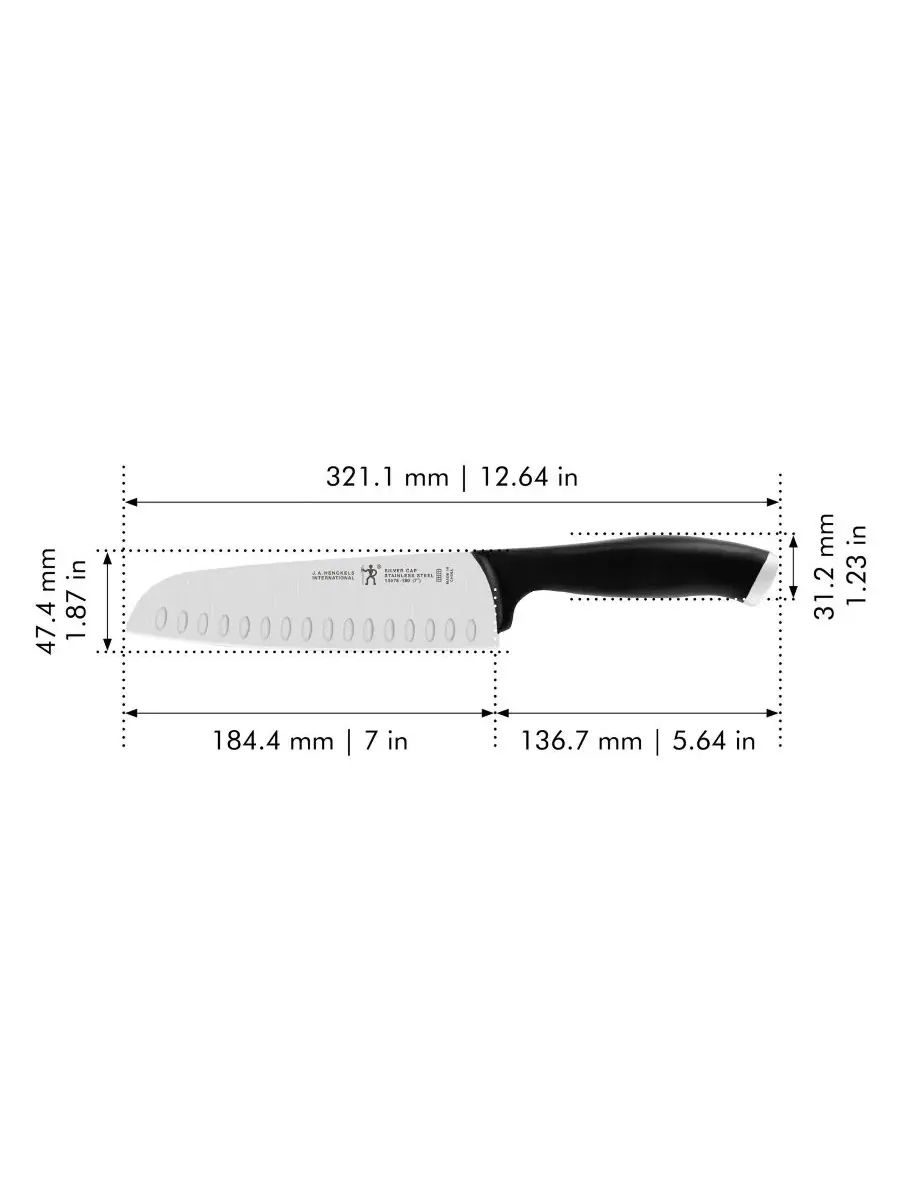 Нож Santoku HENCKELS International Silvercap с полым лезвием, 18 см J.A. Henckels — изображение 2 из 5, нет цвета