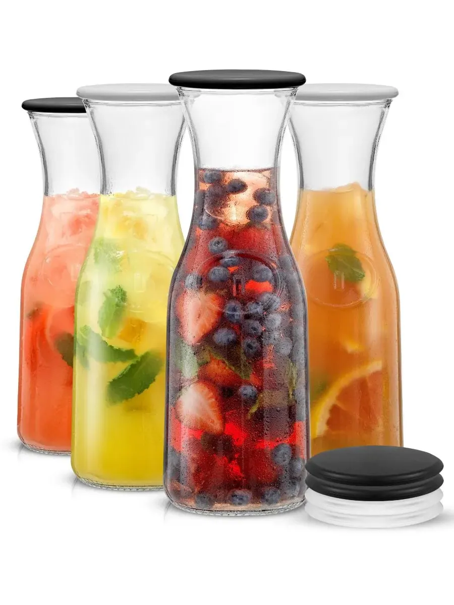 Набор из 4 графинов Hali Glass объемом 1,0 л (945 мл) с 8 крышками Joyjolt — прозрачный