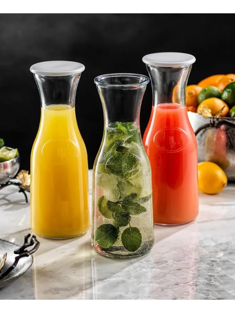 Набор из 4 графинов Hali Glass объемом 1,0 л (945 мл) с 8 крышками Joyjolt — изображение 4 из 4, прозрачный