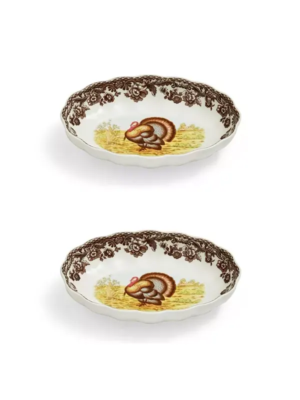 Овальное рифленое блюдо для индейки Woodland, набор из 2 шт. Spode — коричневый