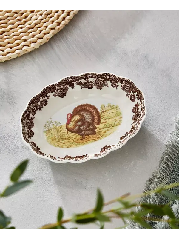 Овальное рифленое блюдо для индейки Woodland, набор из 2 шт. Spode — изображение 2 из 4, коричневый