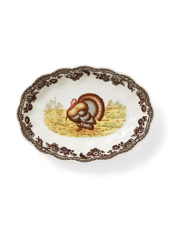 Овальное рифленое блюдо для индейки Woodland, набор из 2 шт. Spode — изображение 3 из 4, коричневый