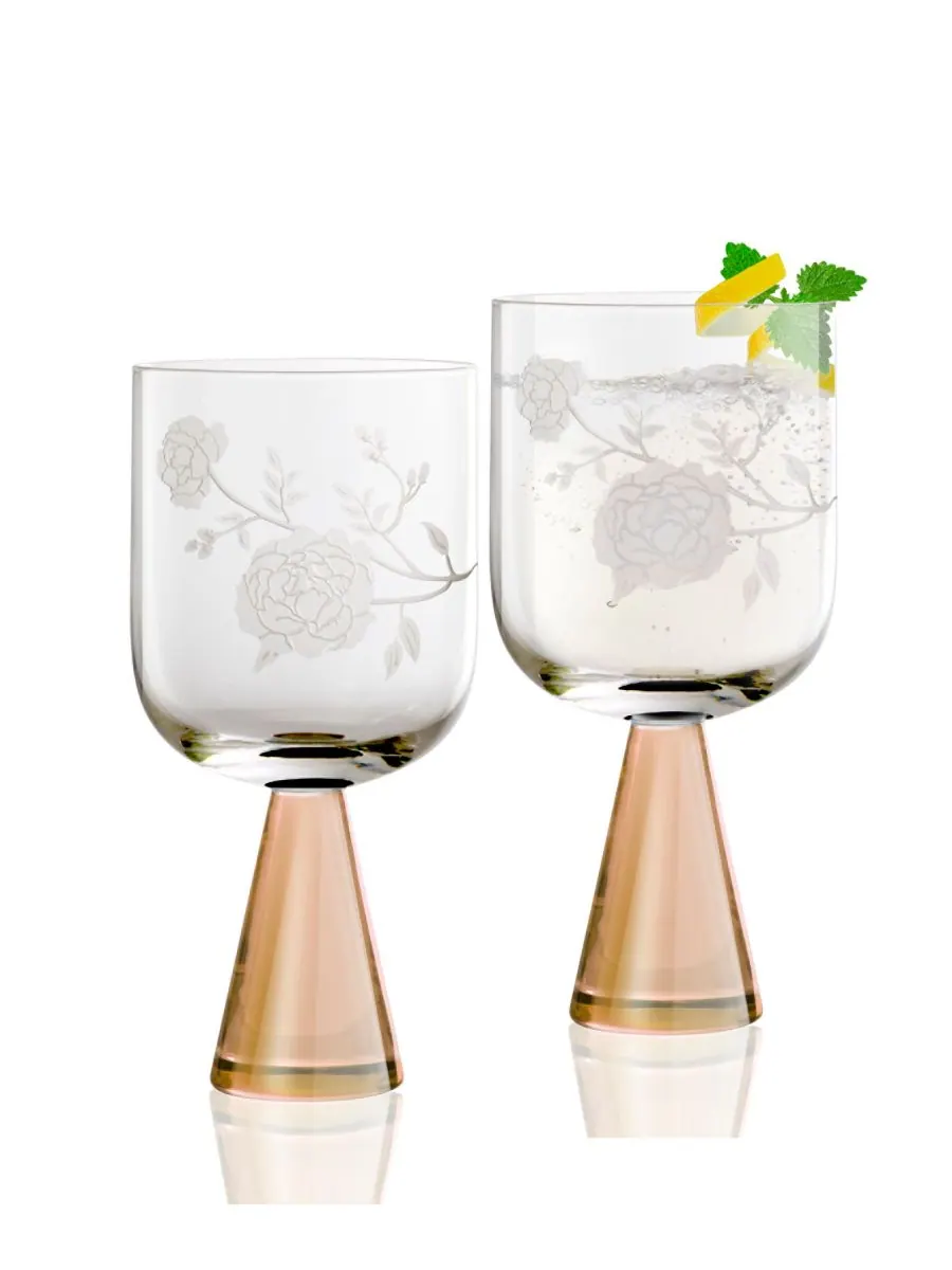 Набор из 2 бокалов с изображением пионов Qualia Glass — желтый