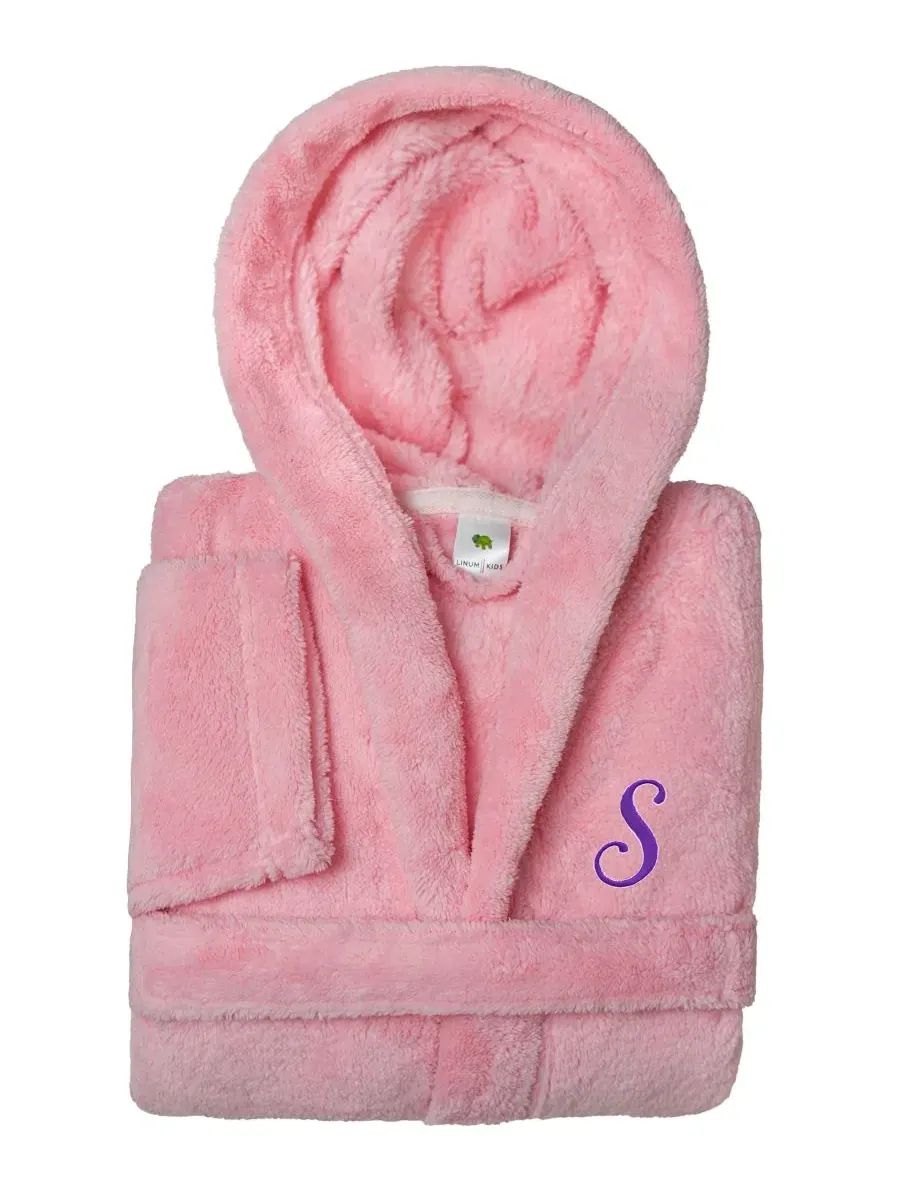 Детский халат с капюшоном Super Plush, Personalized Linum Home — изображение 1 из 4, розовый/фиолетовый