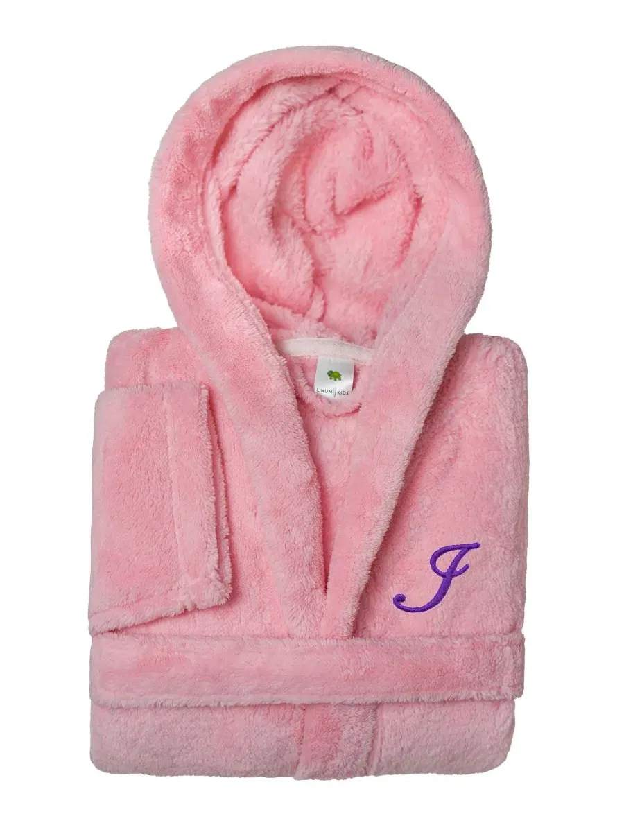 Детский халат с капюшоном Personalized Kids Super Plush Hooded Bathrobe Linum Home — изображение 1 из 4, розовый/фиолетовый