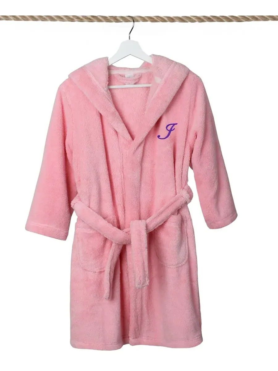 Детский халат с капюшоном Personalized Kids Super Plush Hooded Bathrobe Linum Home — изображение 2 из 4, розовый/фиолетовый