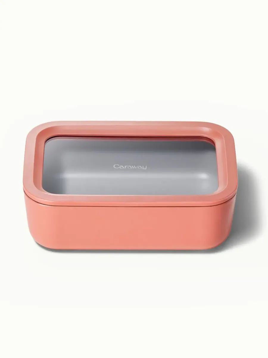Прямоугольный стеклянный контейнер для еды объемом 6,6 чашек с крышкой Caraway — изображение 2 из 3, оранжевый