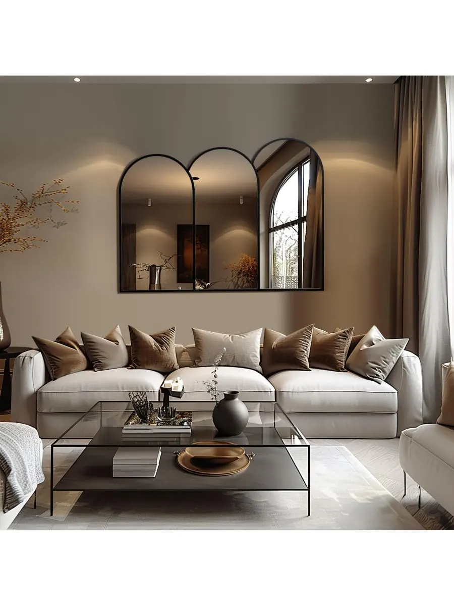Настенное зеркало в тройной арочной раме LuxenHome — изображение 5 из 10, черный