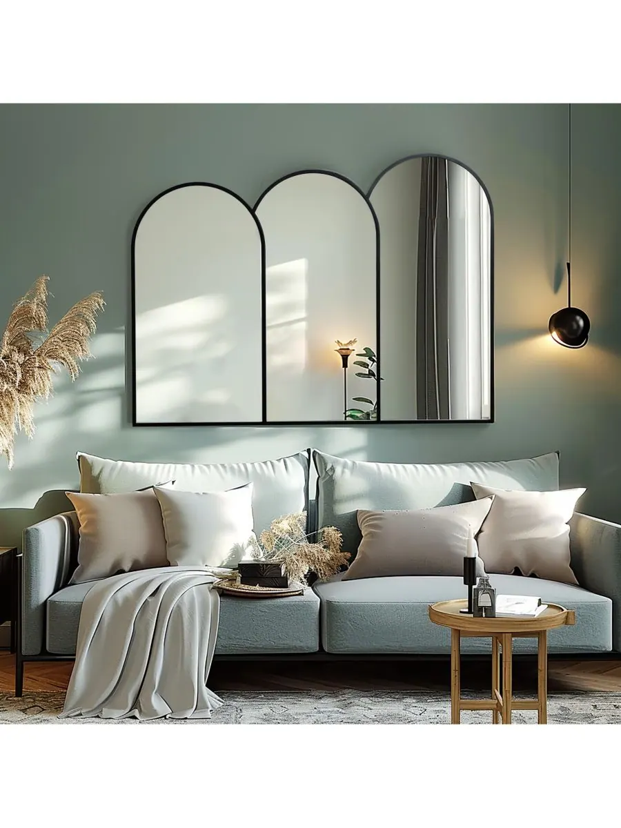 Настенное зеркало в тройной арочной раме LuxenHome — изображение 8 из 10, черный