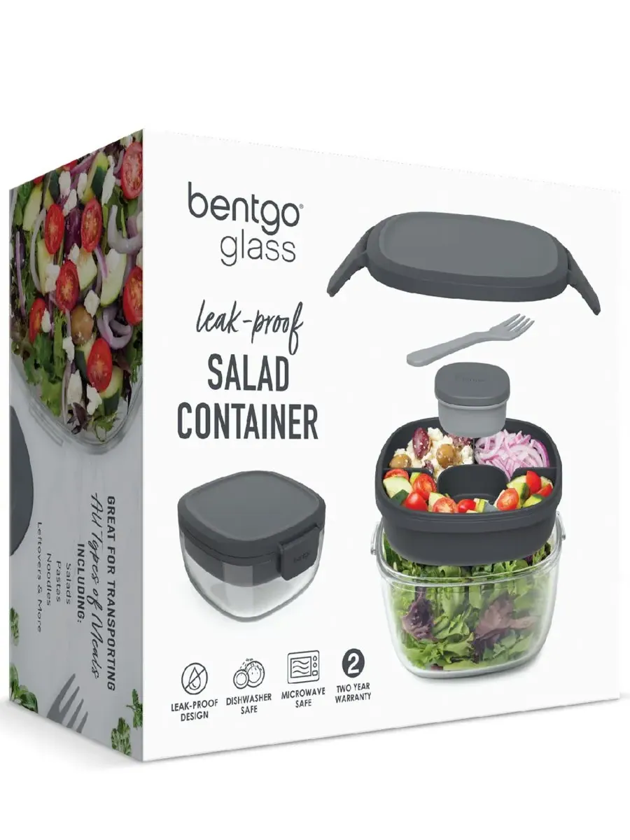 Стеклянный герметичный контейнер для салата Bentgo — изображение 5 из 7, серый