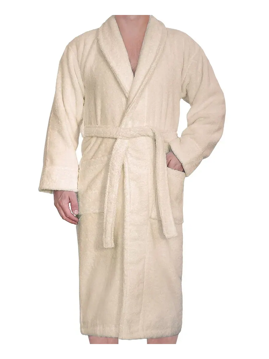 Махровый халат с шалевым воротником American Soft Linen — изображение 2 из 6, бежевый