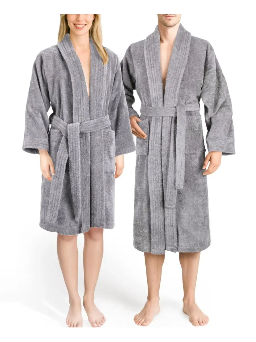 Халат махровый с шалевым воротником American Soft Linen — изображение 1 из 7, серый
