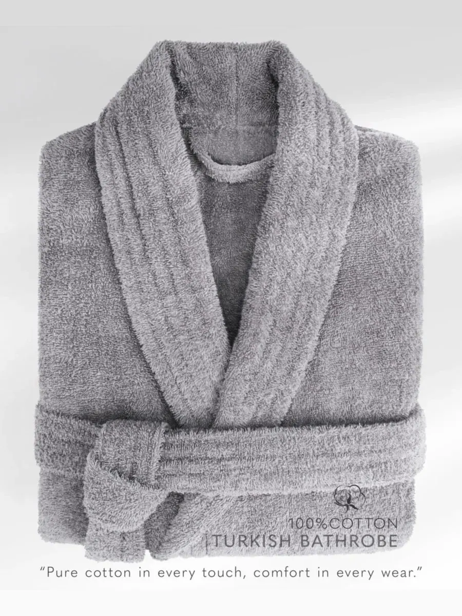 Халат махровый с шалевым воротником American Soft Linen — изображение 2 из 7, серый