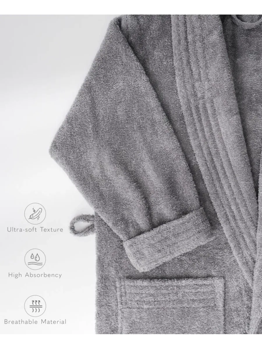 Халат махровый с шалевым воротником American Soft Linen — изображение 4 из 7, серый