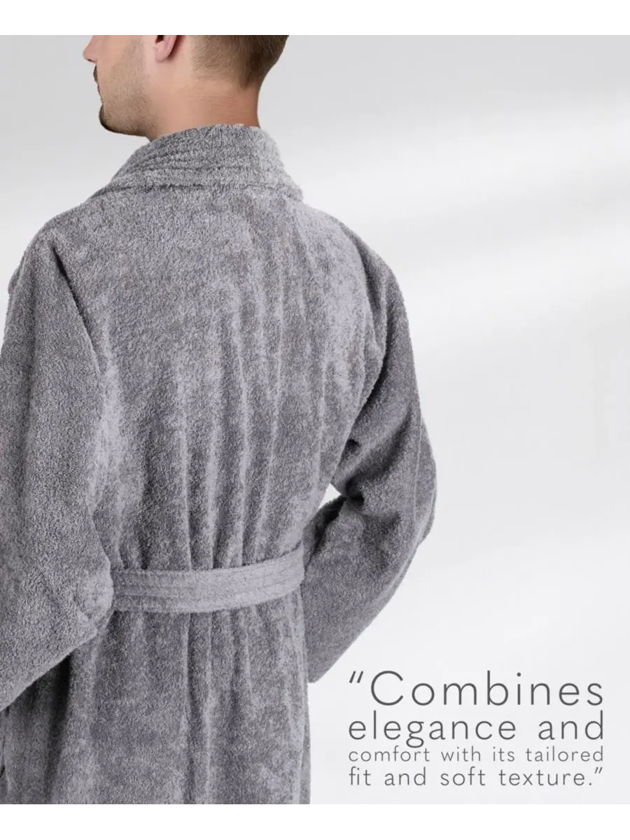 Халат махровый с шалевым воротником American Soft Linen — изображение 5 из 7, серый