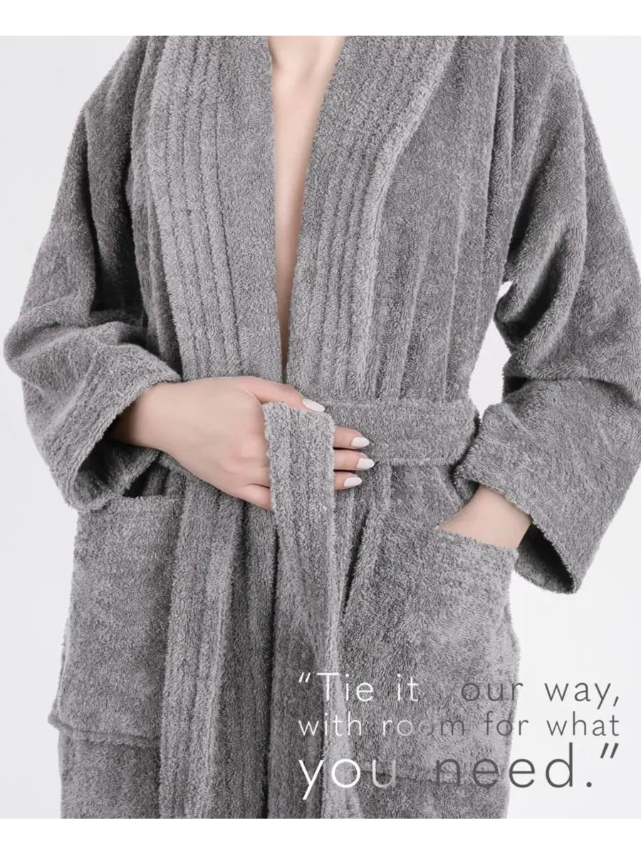 Халат махровый с шалевым воротником American Soft Linen — изображение 6 из 7, серый
