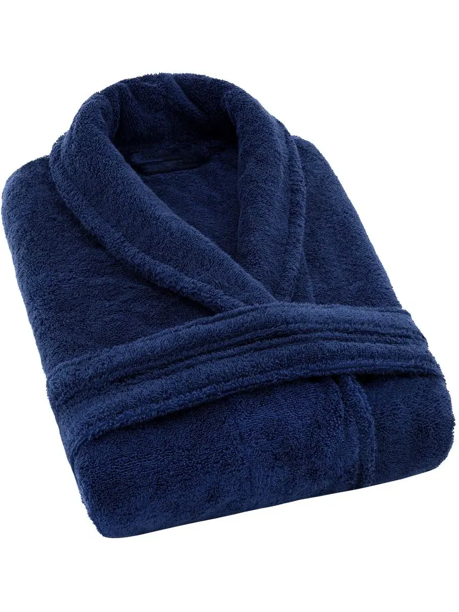 Халат махровый с шалевым воротником, 100% хлопок American Soft Linen — изображение 6 из 6, темно-синий