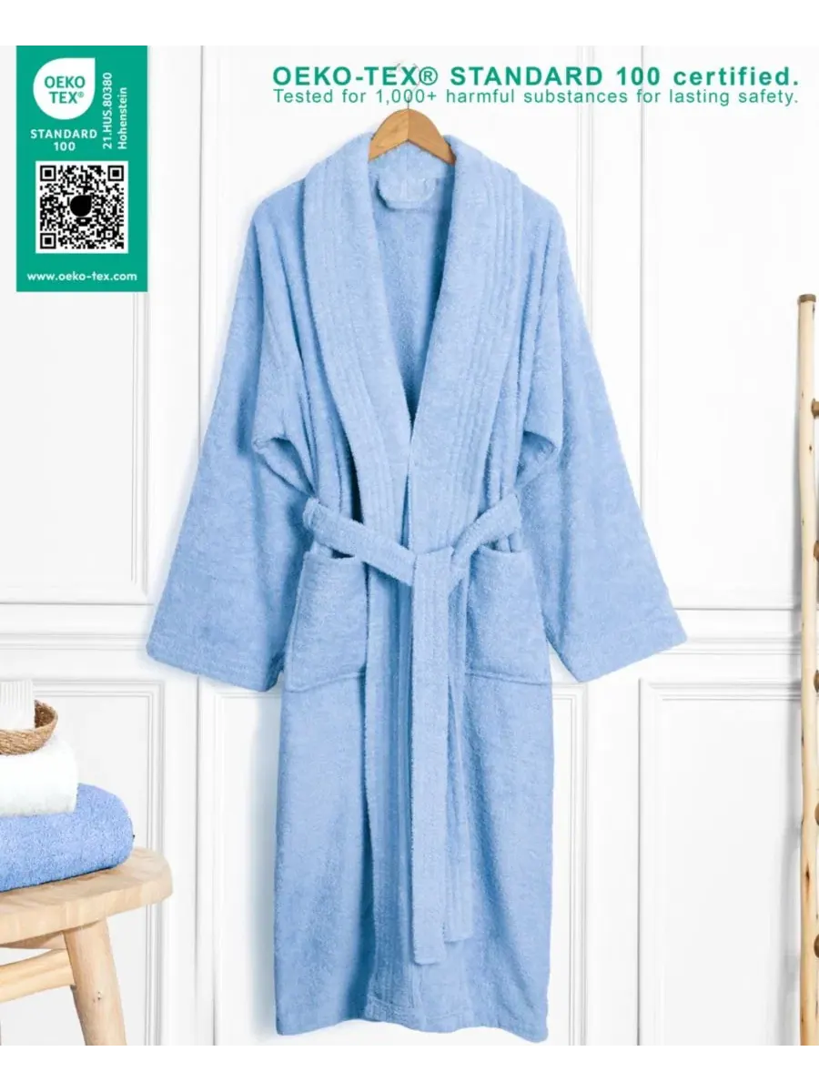 Халат махровый с шалевым воротником American Soft Linen — изображение 3 из 5, синий
