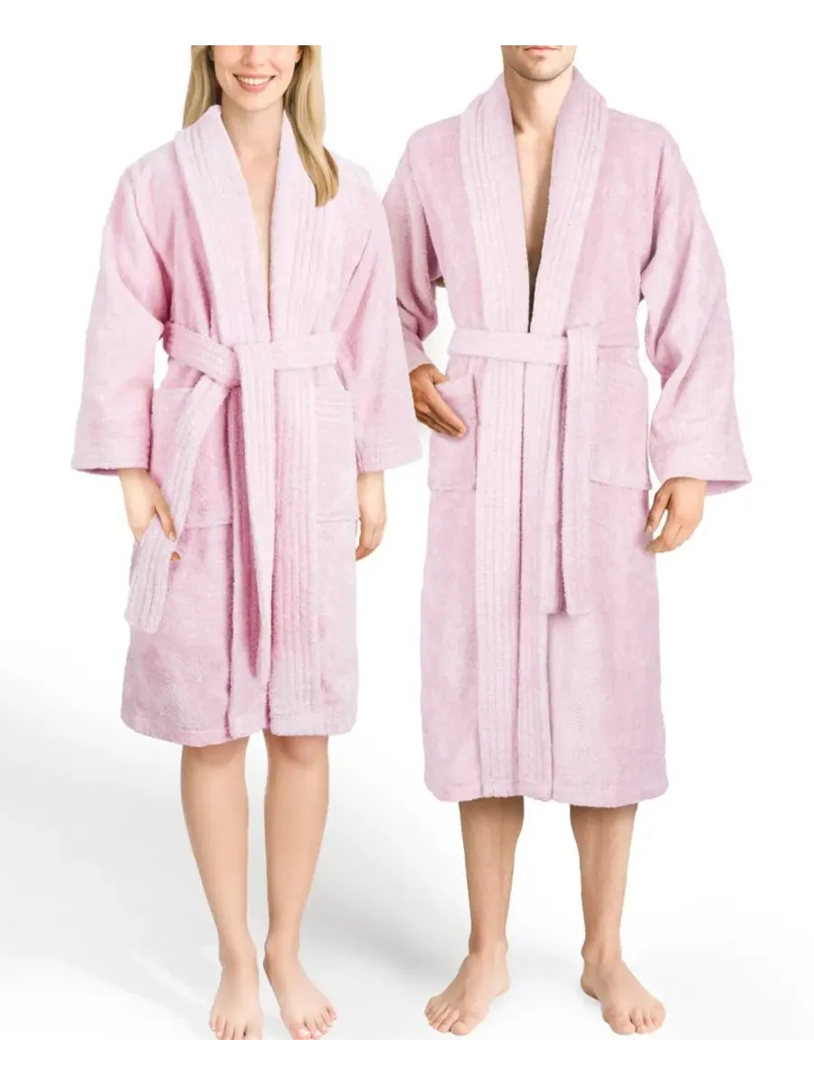 Хлопковый махровый халат с шалью-воротником и поясом American Soft Linen