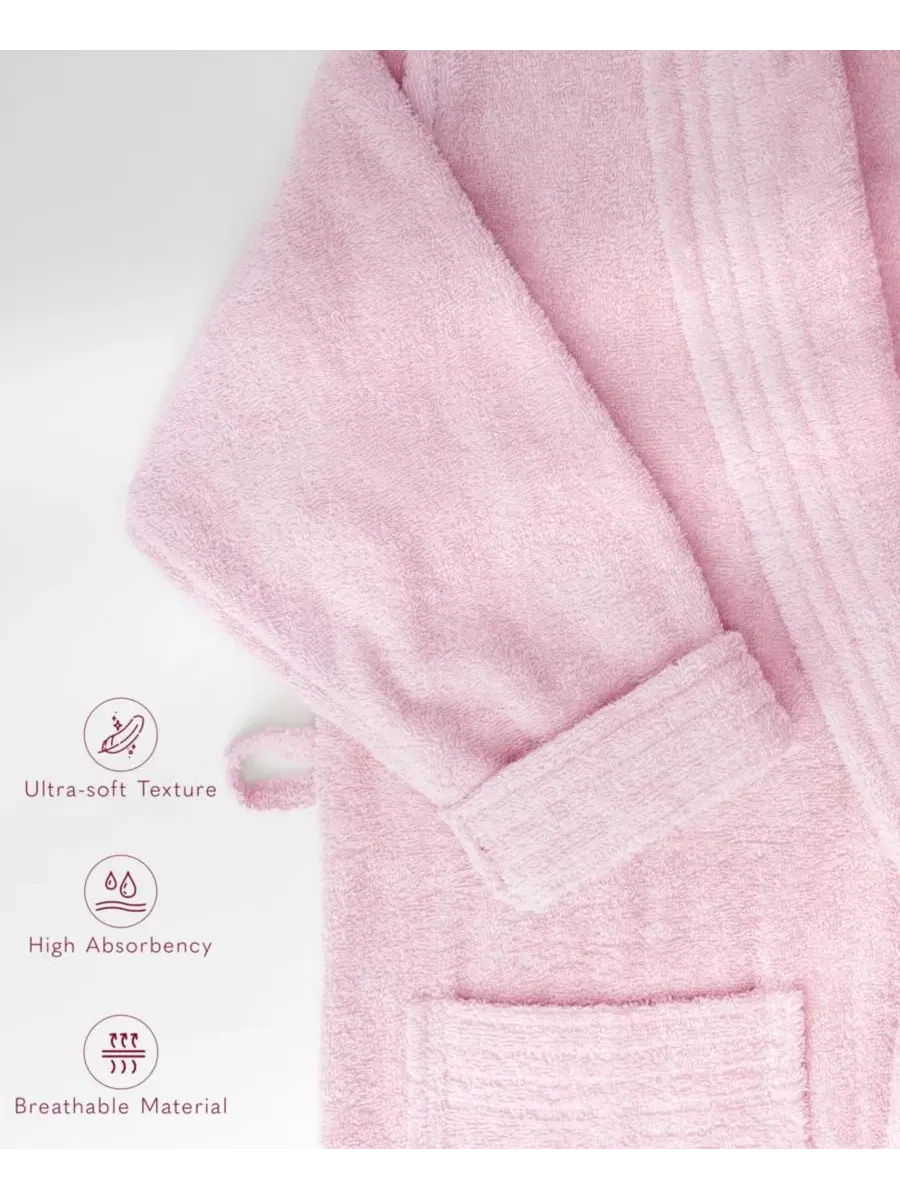 Хлопковый махровый халат с шалью-воротником и поясом American Soft Linen — изображение 4 из 4, розовый