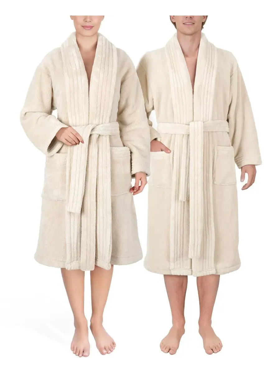 Халат махровый с шалевым воротником, Unisex Luxury Hotel Spa Warm Shawl Collar Soft Plush Fleece