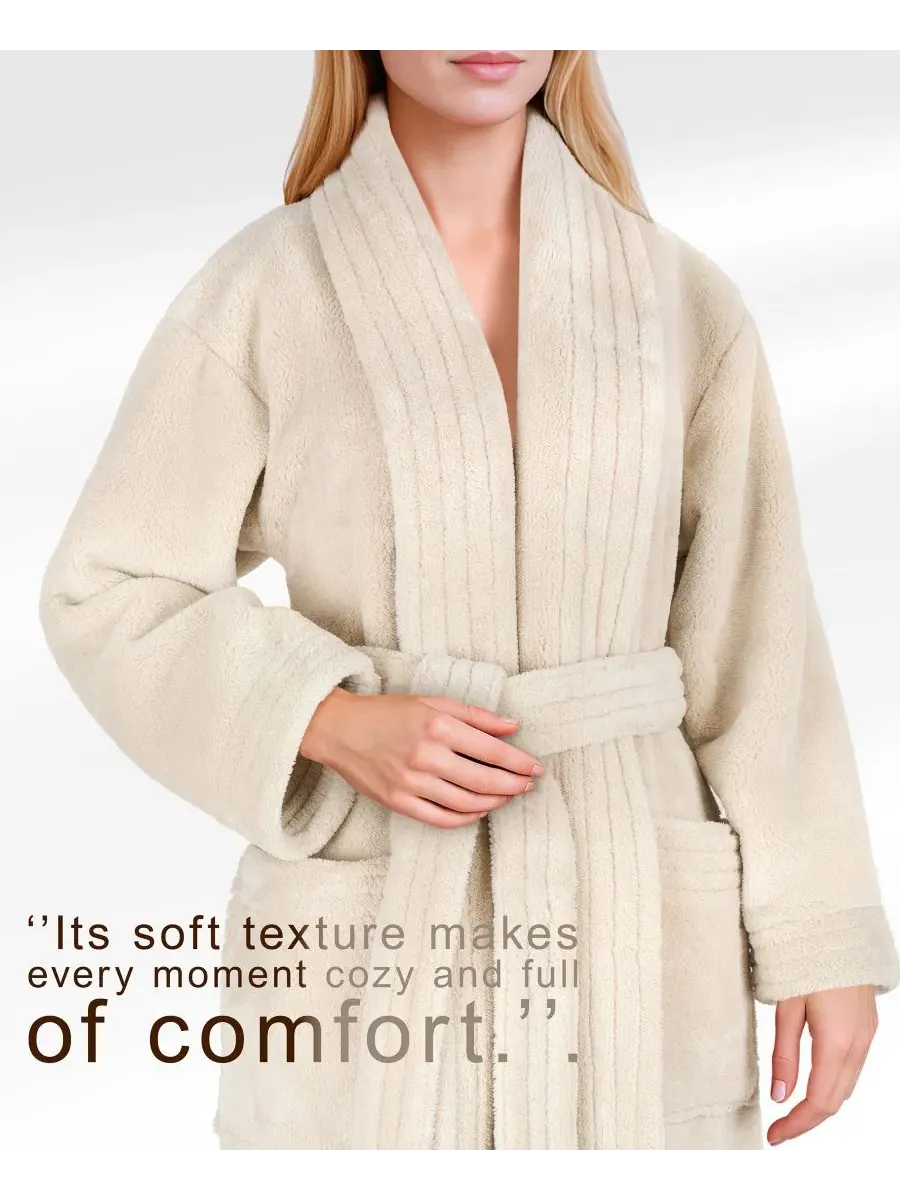 Халат махровый с шалевым воротником, Unisex Luxury Hotel Spa Warm Shawl Collar Soft Plush Fleece — изображение 5 из 8