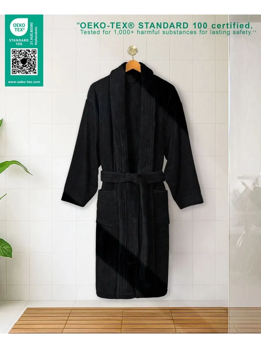 Халат махровый с шальным воротником American Soft Linen — изображение 3 из 8, черный