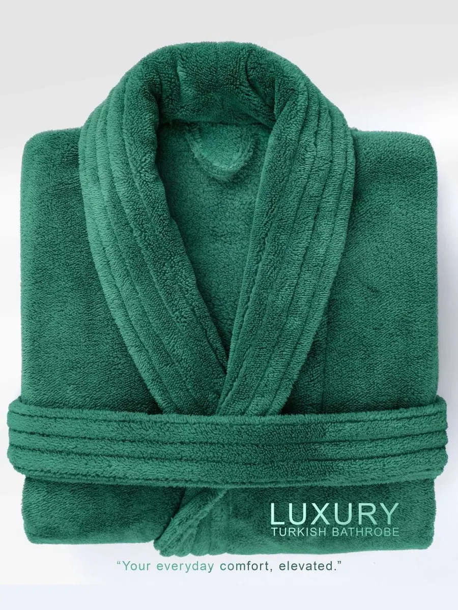 Махровый халат с шалевым воротником Unisex Luxury Hotel Spa Warm Shawl Collar Soft Plush Fleece — изображение 2 из 8, зеленый