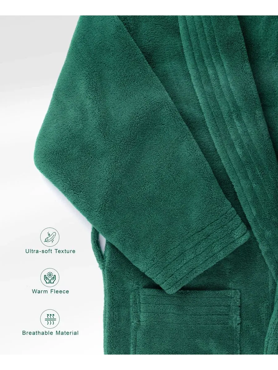 Махровый халат с шалевым воротником Unisex Luxury Hotel Spa Warm Shawl Collar Soft Plush Fleece — изображение 4 из 8, зеленый