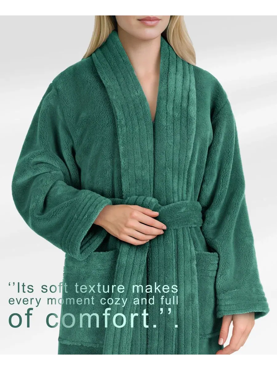 Махровый халат с шалевым воротником Unisex Luxury Hotel Spa Warm Shawl Collar Soft Plush Fleece — изображение 5 из 8, зеленый