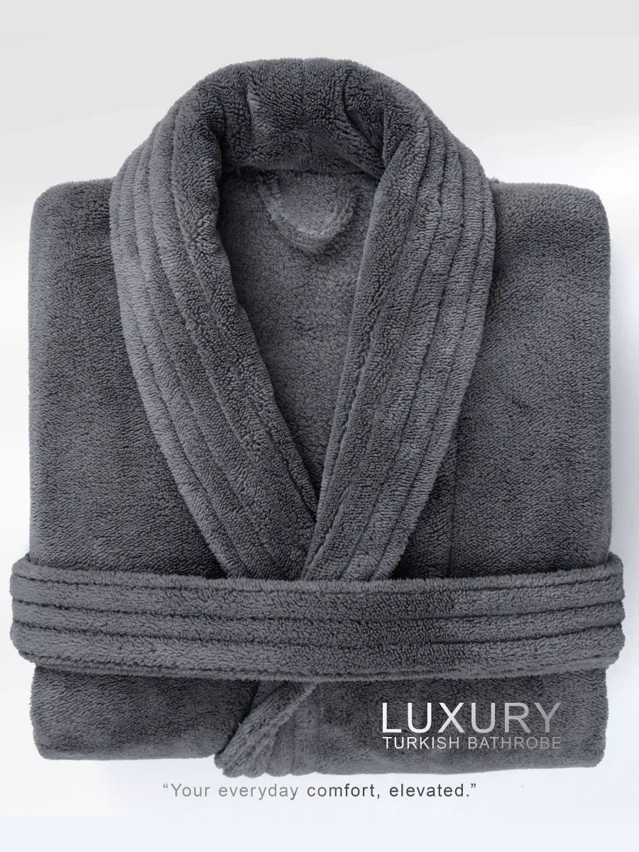 Халат махровый с шалевым воротником, 2XL American Soft Linen — изображение 2 из 8, темный серый