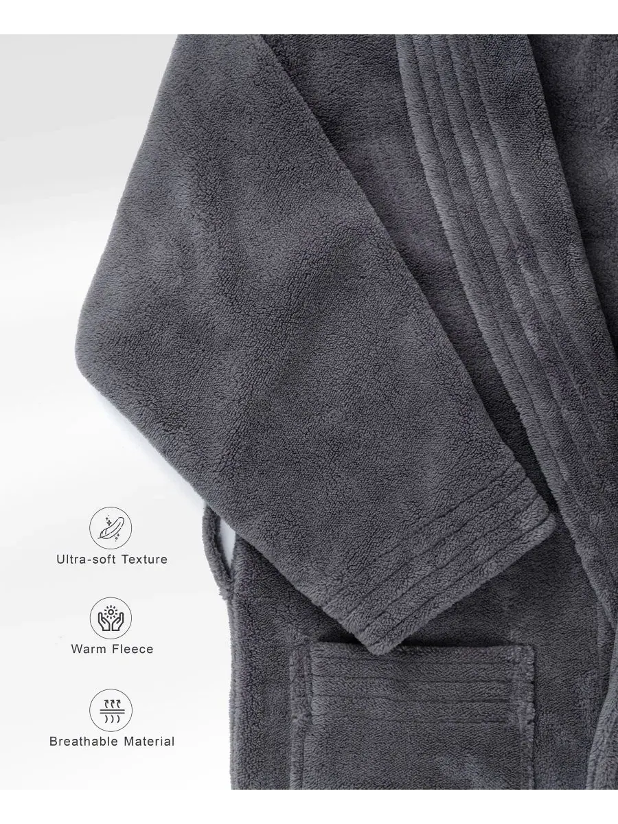 Халат махровый с шалевым воротником, 2XL American Soft Linen — изображение 3 из 8, темный серый