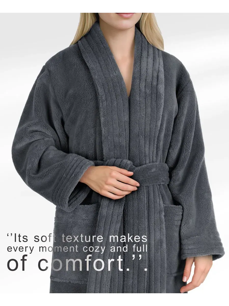 Халат махровый с шалевым воротником, 2XL American Soft Linen — изображение 5 из 8, темный серый