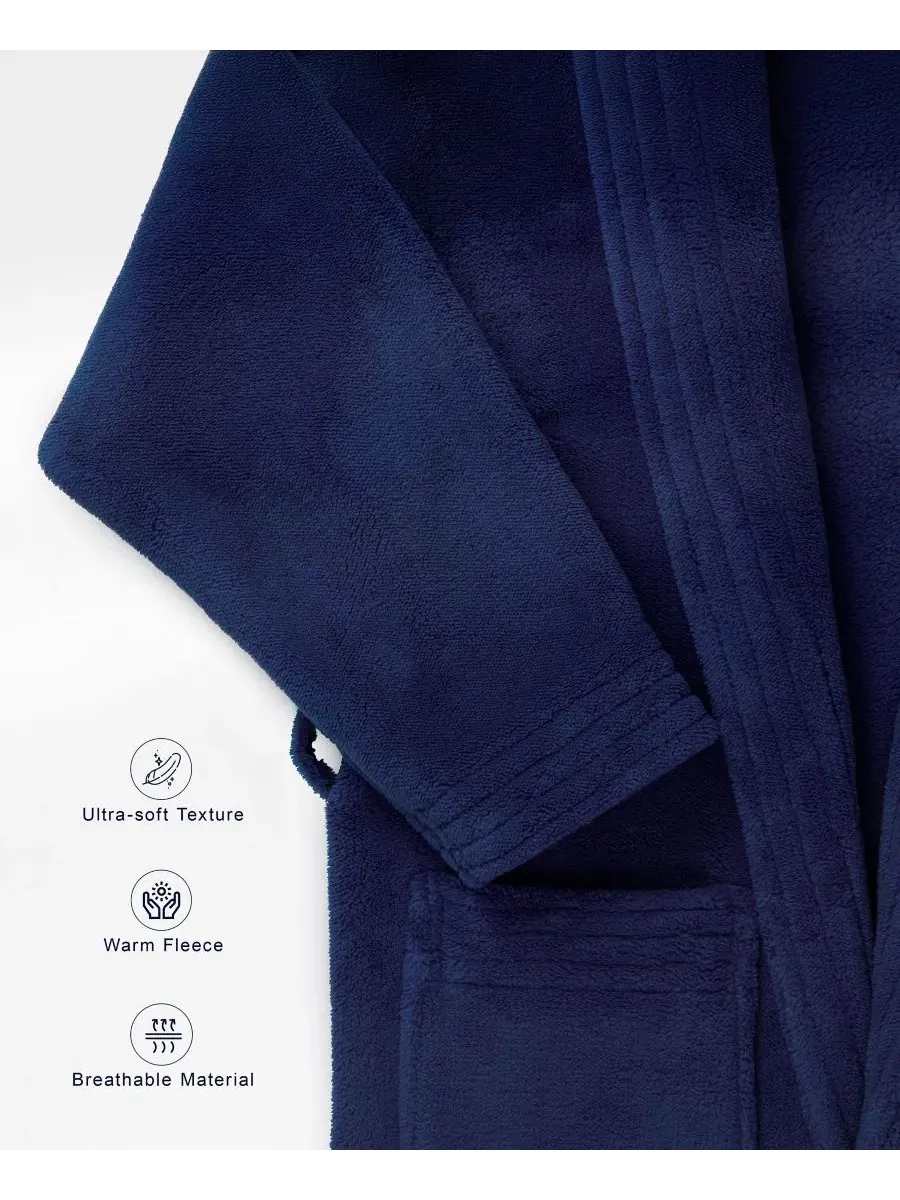 Халат махровый с шалевым воротником, флисовый, женский American Soft Linen — изображение 4 из 8, темно-синий