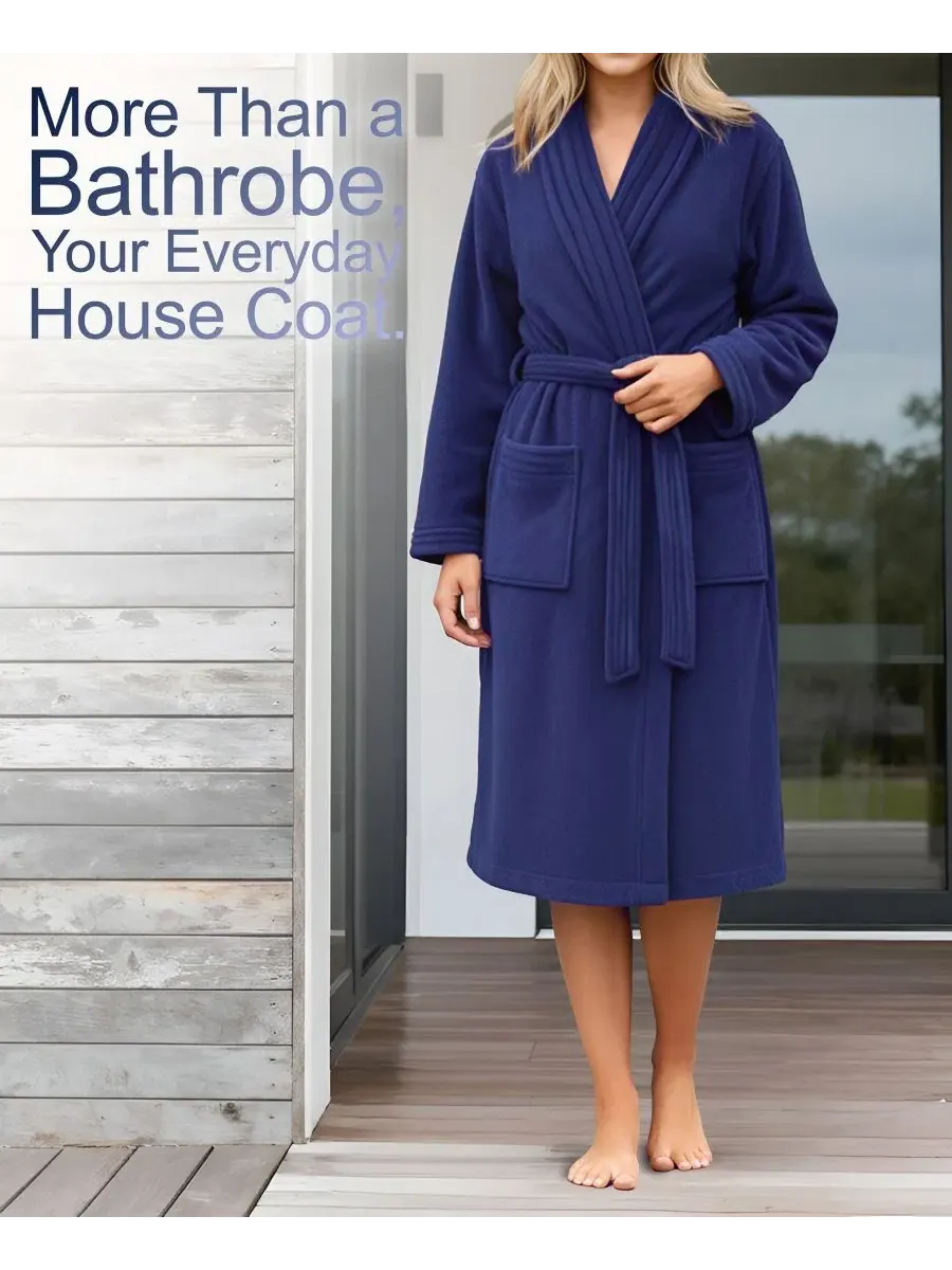 Халат махровый с шалевым воротником, флисовый, женский American Soft Linen — изображение 7 из 8, темно-синий