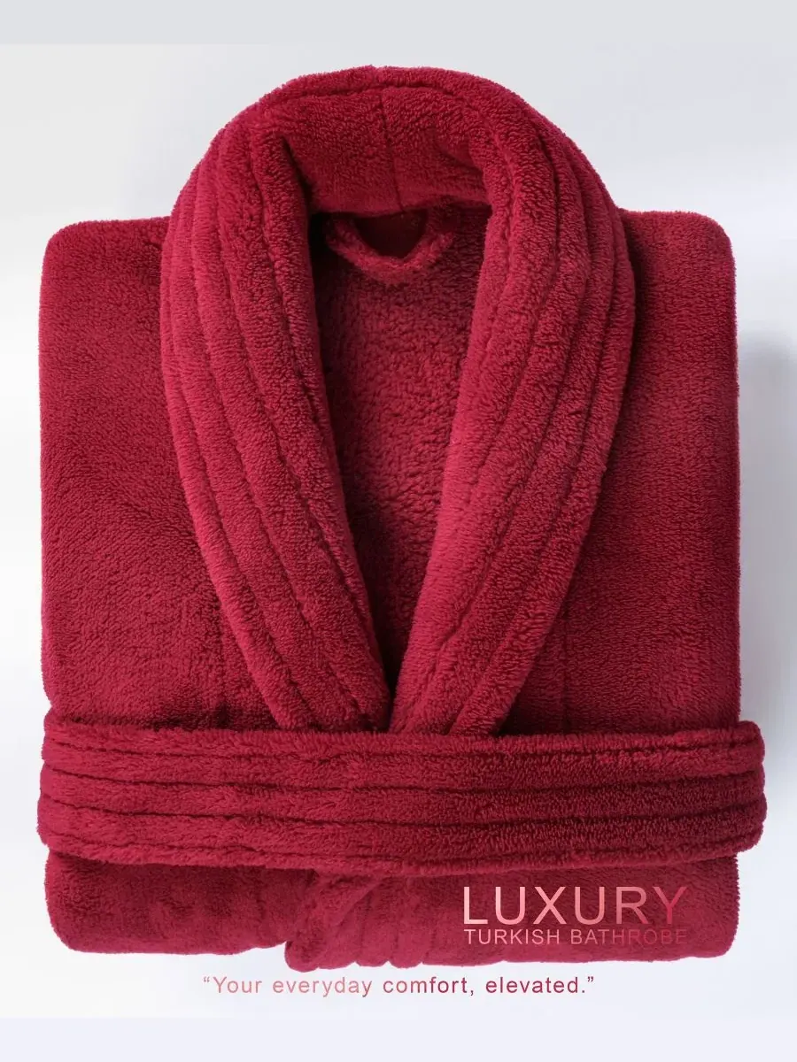 Махровый халат с шалевым воротником, на поясе, с карманами American Soft Linen — изображение 2 из 8, красный