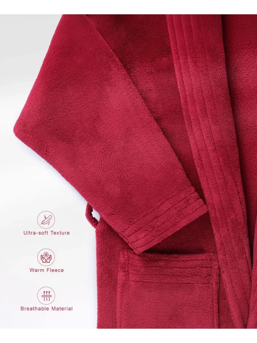 Махровый халат с шалевым воротником, на поясе, с карманами American Soft Linen — изображение 4 из 8, красный
