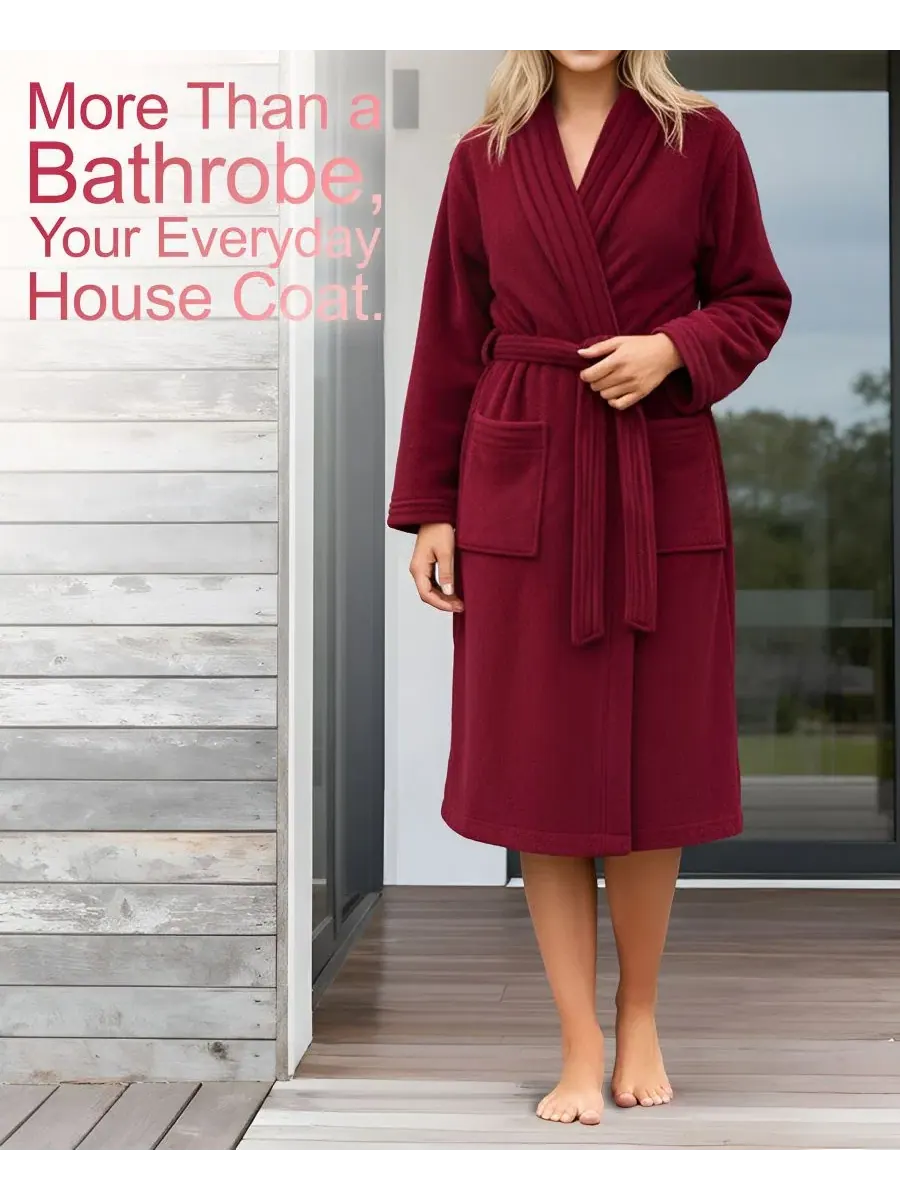 Махровый халат с шалевым воротником, на поясе, с карманами American Soft Linen — изображение 7 из 8, красный