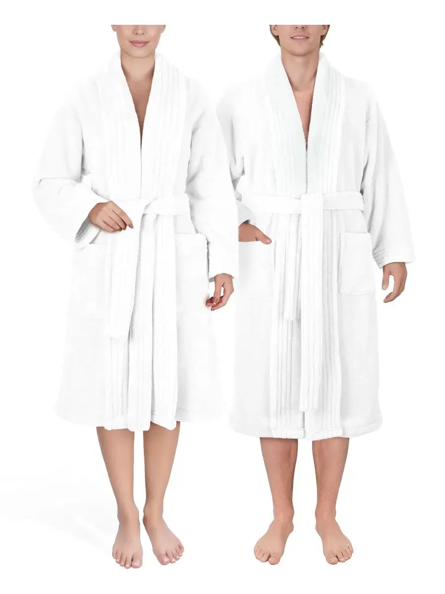 Халат махровый с шальным воротником, на поясе American Soft Linen — изображение 1 из 8, белый