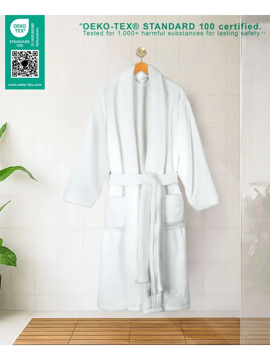 Халат махровый с шальным воротником, на поясе American Soft Linen — изображение 3 из 8, белый