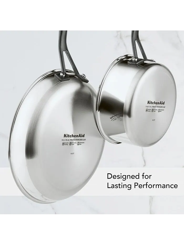 Сотейник с крышкой KitchenAid 5-Ply Clad Stainless Steel, 4.7 л/30 см, полированная сталь — изображение 6 из 8, серебряный