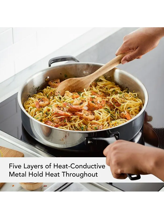 Сотейник с крышкой KitchenAid 5-Ply Clad Stainless Steel, 4.7 л/30 см, полированная сталь — изображение 7 из 8, серебряный