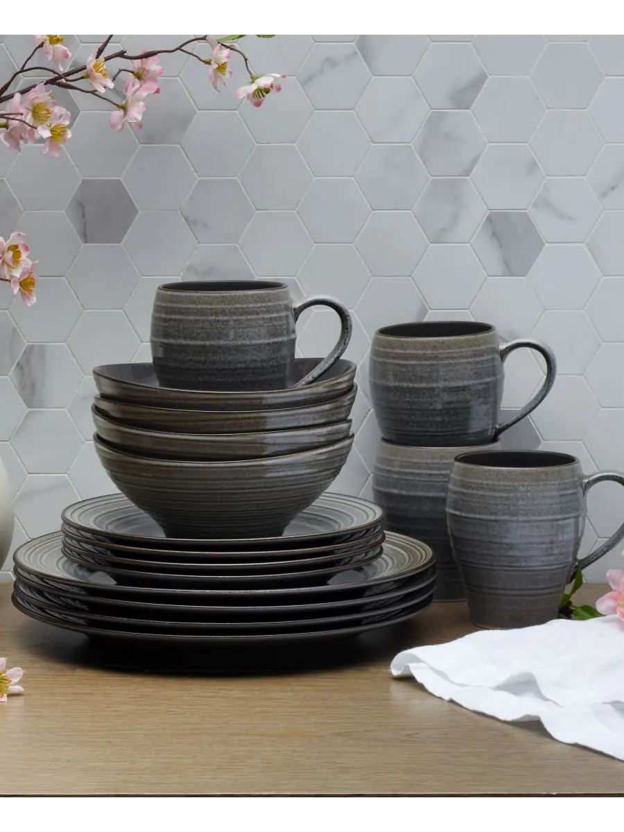 Набор посуды Swirl Graphite, 16 предметов, на 4 персоны Mikasa — изображение 6 из 6, серый
