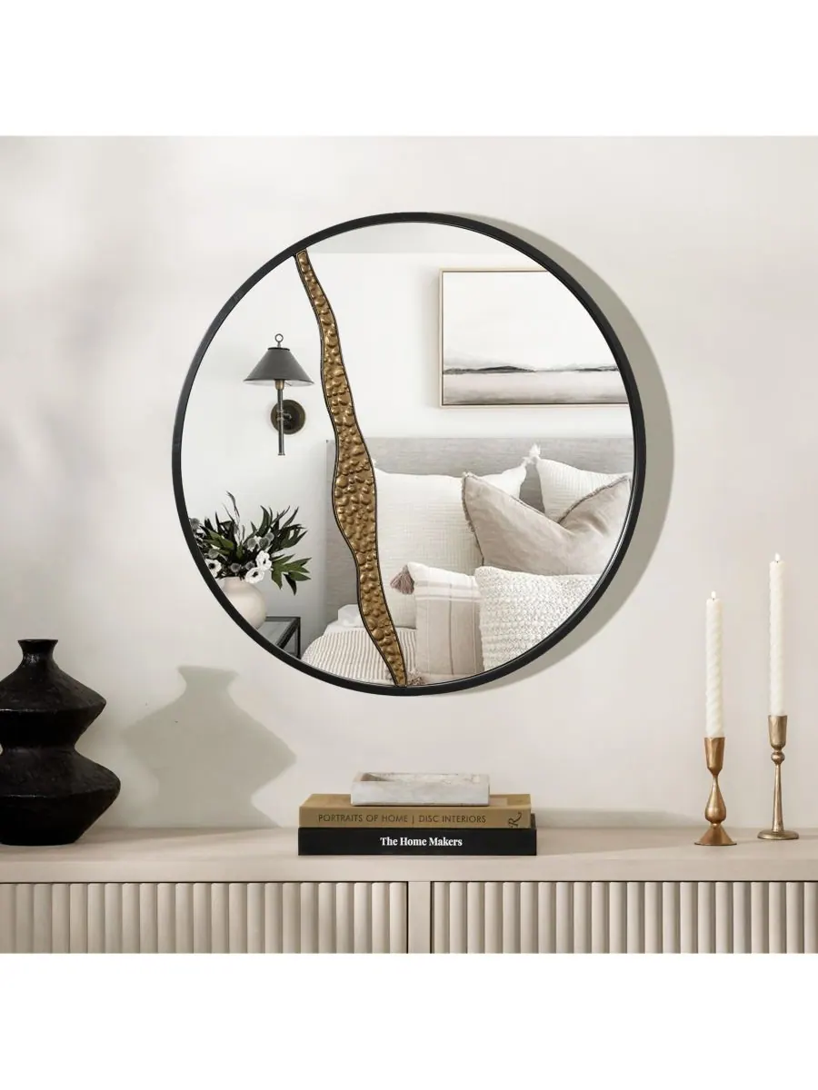 Круглое настенное зеркало LuxenHome Goldrush Black Metal Frame — изображение 3 из 9, черный